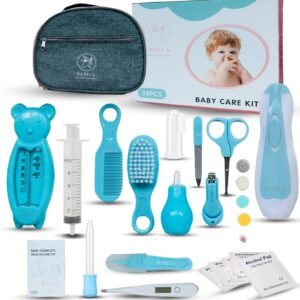 Baby Healthcare and Grooming Kit, 24 Pieces Baby Care kit Set, Nail Trimmer Set, Nursery Baby Care Kit, Hairbrush, Baby Comb, Nail Clipper(Blue)