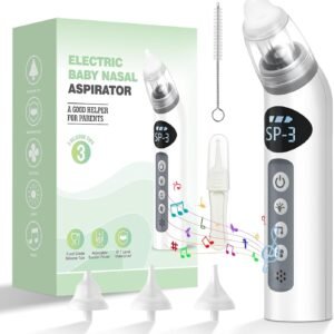 Baby Nasal Aspirator, IPX7 Waterproof Electric Nasal Aspirator for Baby, Baby Nose Sucker Baby with 3 Silicone Tips, Adjustable 3 Levels Suction, Rechargeable, 8 Light Soothing Function & Music Baby Nasal Aspirator, IPX7 Waterproof Electric Nasal Aspirator for Baby, Baby Nose Sucker Baby with 3 Silicone Tips, Adjustable 3 Levels Suction, Rechargeable, 8 Light Soothing Function & Music