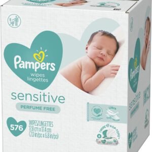Baby Wipes, Pampers Sensitive Water Based Baby Diaper Wipes, Hypoallergenic and Unscented, 8 Pop-Top Packs, 576 Total Wipes (Packaging May Vary)