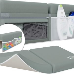 Bath Kneeler and Elbow Rest Pad Set – Kneeling Pad Bath Mat with 4 Toy Organizer Pockets, Baby Bathtub Mat Non-Slip Baby Essentials, Waterproof and Easy to Clean