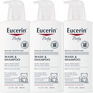 Eucerin Baby Wash & Shampoo – 2 in 1 Tear Free Formula, Hypoallergenic & Fragrance Free, Nourish and Soothe Sensitive Skin – 13.5 Fl Oz (Pack of 3)