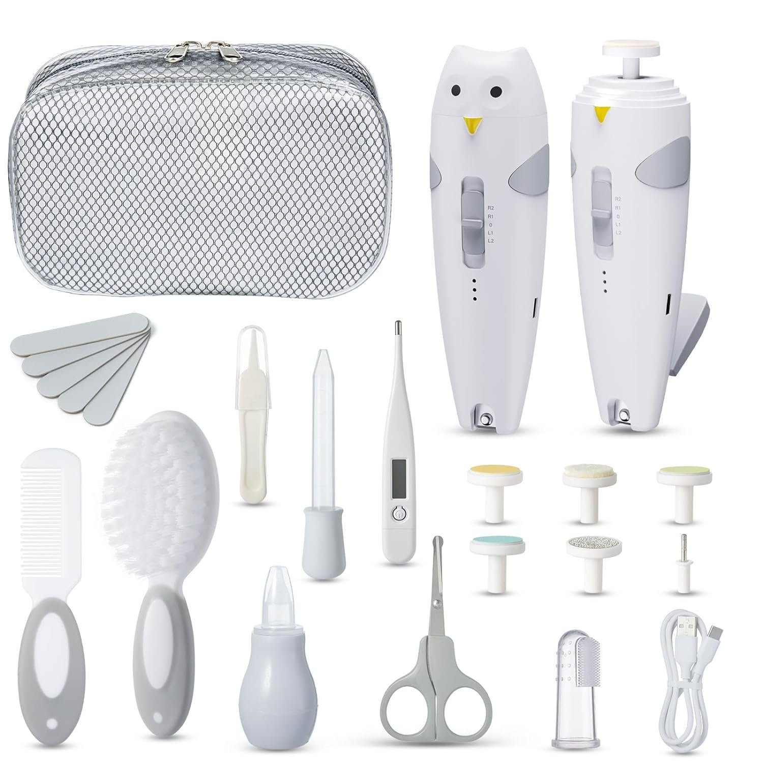 Lictin Baby Healthcare and Grooming Kit, 26 in 1 Rechargeable Nail Trimmer Electric Set,Safe File with Auto Light, Newborn Nursery Health Care Portable Safety Set for Infant Toddlers Boys Girls, Grey Lictin Baby Healthcare and Grooming Kit, 26 in 1 Rechargeable Nail Trimmer Electric Set,Safe File with Auto Light, Newborn Nursery Health Care Portable Safety Set for Infant Toddlers Boys Girls, Grey
