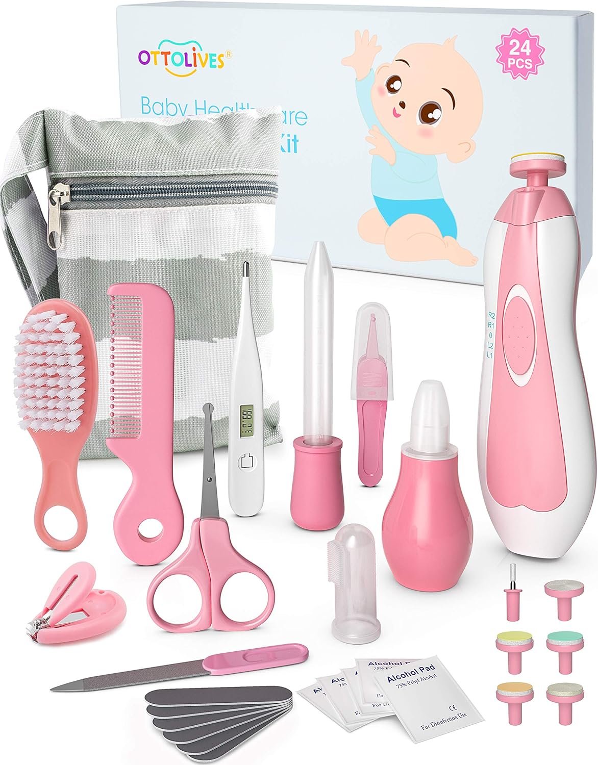 OTTOLIVES Baby Healthcare and Grooming Kit, Baby Electric Nail Trimmer Set Newborn Nursery Health Care Set for Newborn Infant Toddlers Baby Boys Girls Kids (Pink) OTTOLIVES Baby Healthcare and Grooming Kit, Baby Electric Nail Trimmer Set Newborn Nursery Health Care Set for Newborn Infant Toddlers Baby Boys Girls Kids (Pink)