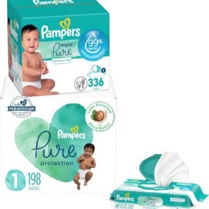 Pampers Pure Protection Disposable Baby Diapers Size 1, One Month Supply (198 Count) with Aqua Pure Baby Wipes, 6X Pop-Top Packs (336 Count)