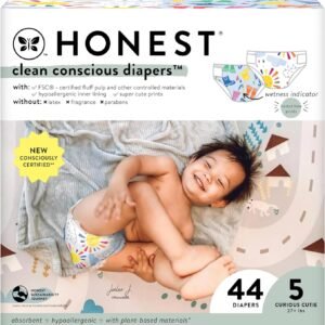 The Honest Company Clean Conscious Diapers | Plant-Based, Sustainable | Limited Edition Prints | Club Box, Size 5 (27+ lbs), 44 Count