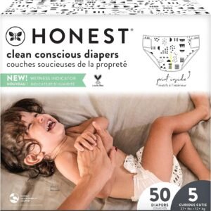 The Honest Company Clean Conscious Diapers | Plant-Based, Sustainable | Pattern Play | Club Box, Size 5 (27+ lbs), 50 Count