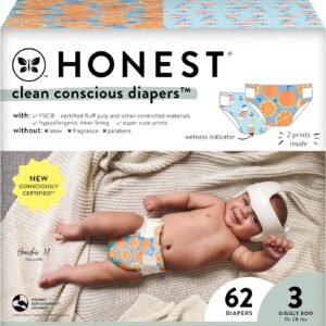 The Honest Company Clean Conscious Diapers | Plant-Based, Sustainable | Orange You Cute + Feeling Nauti | Club Box, Size 3 (16-28 lbs), 62 Count