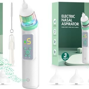 Nasal Aspirator for Baby, Electric Baby Nose Sucker with Adjustable 5 Levels Suction, Baby Nasal Aspirator with Music and Lights, Nose Sucker for Toddler with 3 Tips, Green + Pink