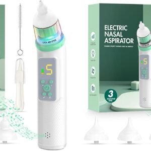 Nasal Aspirator for Baby, Electric Baby Nose Sucker with Adjustable 5 Levels Suction, Baby Nasal Aspirator with Music and Lights, Nose Sucker for Toddler with 3 Tips, Green + Orange
