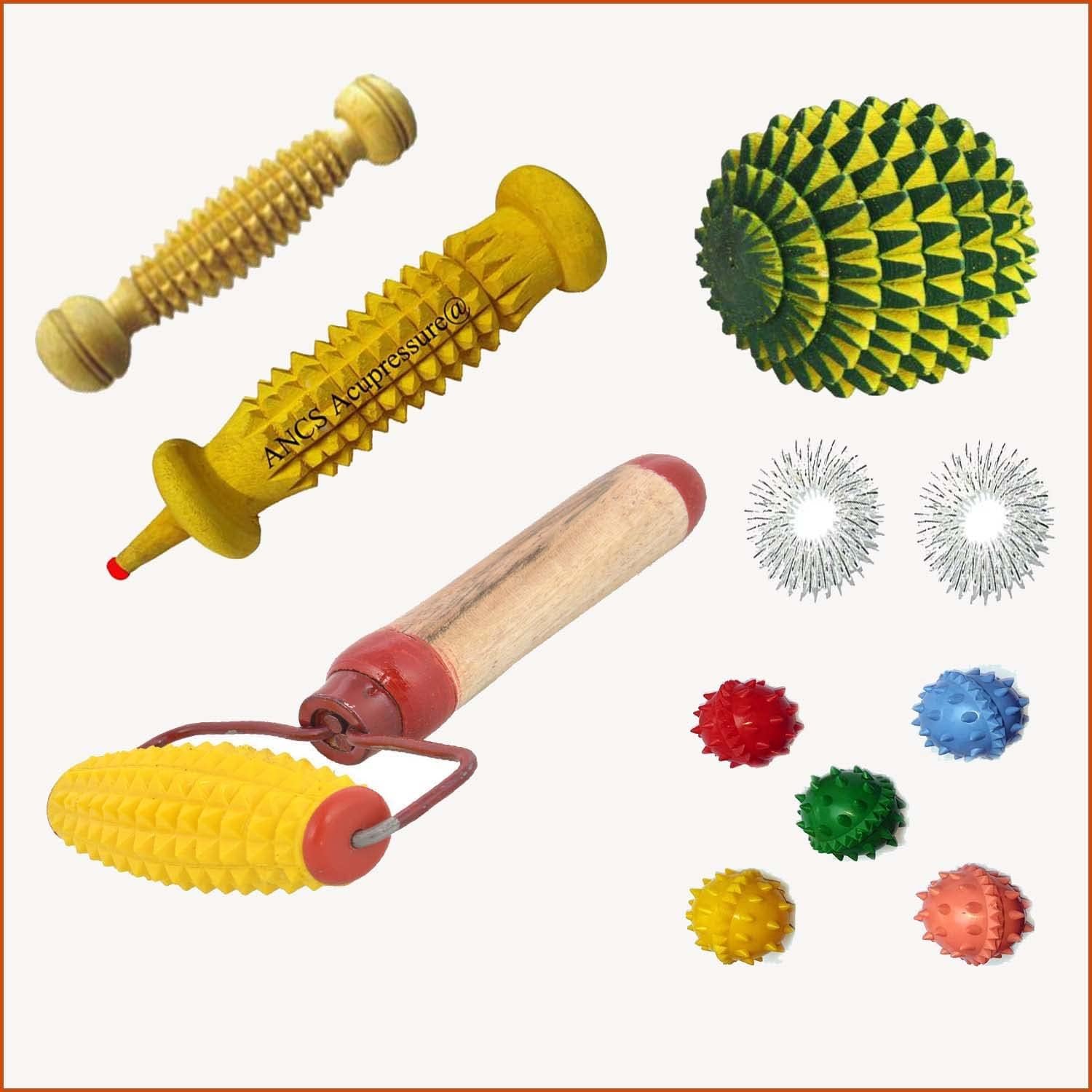 ANCS Acupressure Wooden Baby roller, Beak Roller, Karela Roller, Ball, Sujok Ring-2pc Total Health care kit ANCS Acupressure Wooden Baby roller, Beak Roller, Karela Roller, Ball, Sujok Ring-2pc Total Health care kit