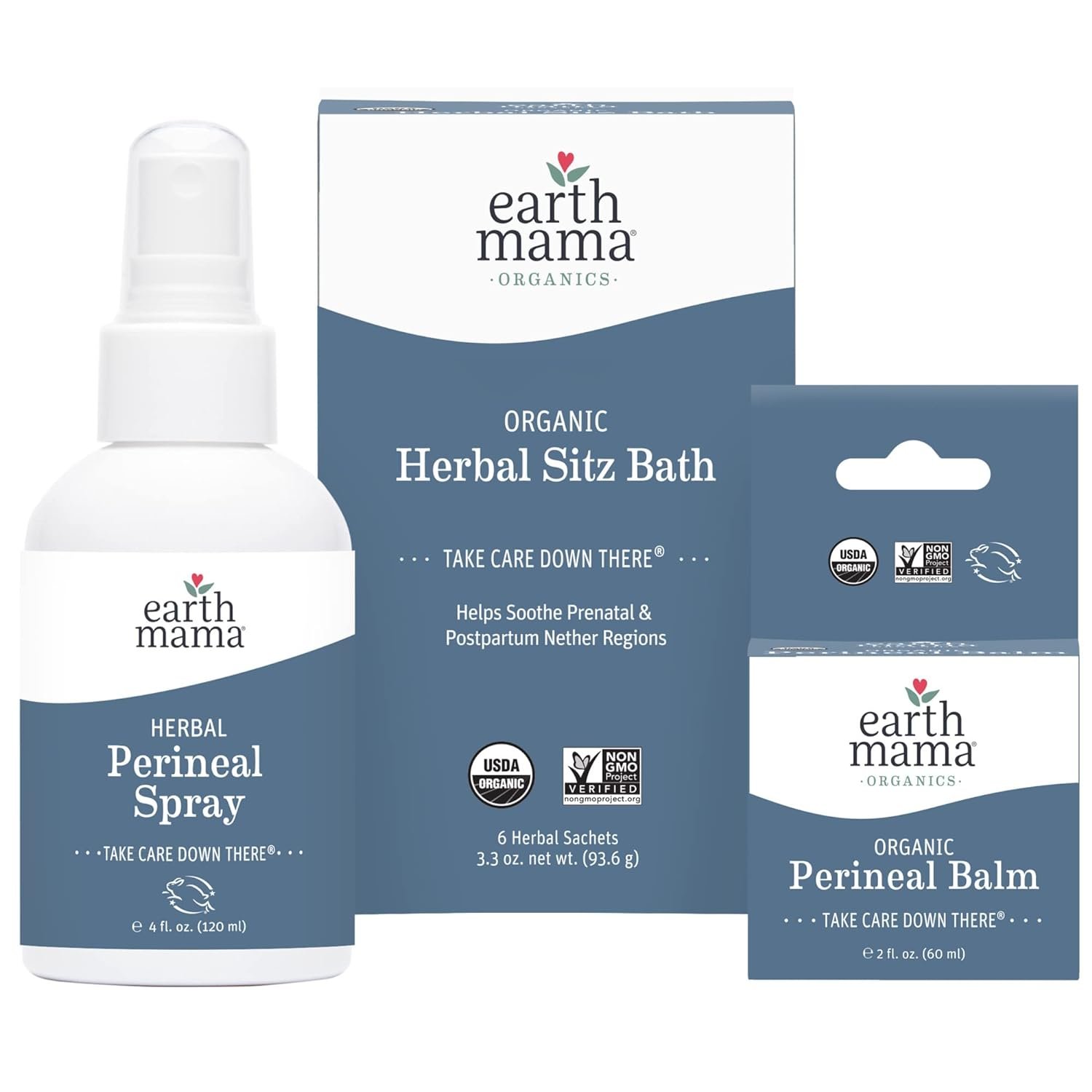 Earth Mama Postpartum Recovery Kit, Take Care Down There® Trifecta with Organic Perineal Balm, Sitz Bath & Herbal Peri Spray, 3-Piece Set Earth Mama Postpartum Recovery Kit, Take Care Down There® Trifecta with Organic Perineal Balm, Sitz Bath & Herbal Peri Spray, 3-Piece Set