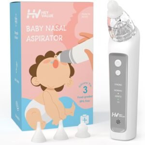 HEYVALUE Nasal Aspirator for Baby, Simple Baby Nose Sucker with Music Soothing, 3 Adjustable Suction Levels, Electric Nose Suction for Baby with 3 Silicone Tips, Easy to Use