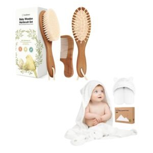 Keababies Baby Hair Brush and Baby Comb Set and Baby Hooded Towel – Wooden Baby Brush with Soft Goat Bristle – Baby Towel, Toddler Towels, Hooded Towels for Baby, Cradle Cap Brush Keababies Baby Hair Brush and Baby Comb Set and Baby Hooded Towel – Wooden Baby Brush with Soft Goat Bristle – Baby Towel, Toddler Towels, Hooded Towels for Baby, Cradle Cap Brush