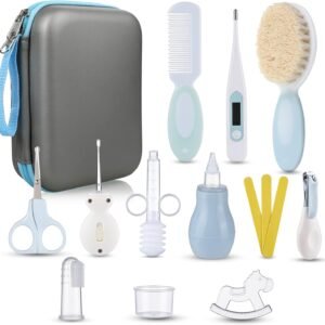 Lictin Baby Grooming Kit 15PCS Baby Health Care Set Portable Baby Travel Kit, Safety Cutter Baby Nail Kit for Nursing Baby Girl Boys Heath and Grooming (Blue)