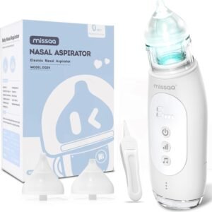 MISSAA Baby Nasal Aspirator Electric, Nasal Aspirator for Baby Toddler with 3 Levels Suction Baby Nose Sucker Self-Cleaning Automatic Nose Cleaner with Pause, Music, Light, White