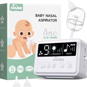 Nasal Aspirator for Baby, Nose Sucker for Toddlers, Electric Nose Suction for Baby, Automatic Nose Cleaner with 3 Silicone Tips, 9 Suction Levels, Soothing Music and Light, White
