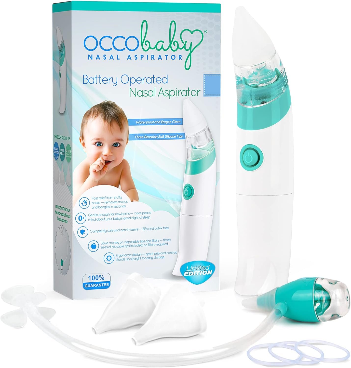 OCCObaby Baby Nasal Aspirator – 2 PK Baby Nose Suction Kit- Battery Operated Baby Nose Cleaner and Manual Baby Nose Sucker for Newborns, Infants and Toddlers – Congestion Relief for Babies OCCObaby Baby Nasal Aspirator – 2 PK Baby Nose Suction Kit- Battery Operated Baby Nose Cleaner and Manual Baby Nose Sucker for Newborns, Infants and Toddlers – Congestion Relief for Babies