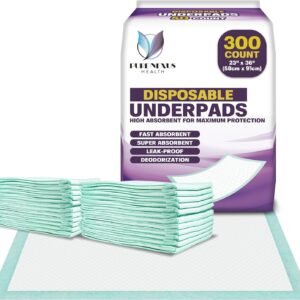 PureNexus Health Disposable Underpads 23″ x 36″ (300-Count) Incontinence Pads, Chux, Bed Covers, Puppy Training Pads, Pee Pads for Babies, Kids, Adults