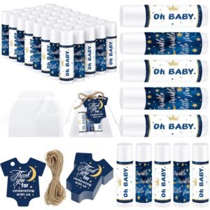 Demissle 50 Pcs Baby Shower Lip Balm Gift Set with 100 Pcs Organza Bags Baby Shower Party Favor for Guest Thank You Tag Rope Baby Shower Party Decoration Gender Reveal Souvenirs(Night)